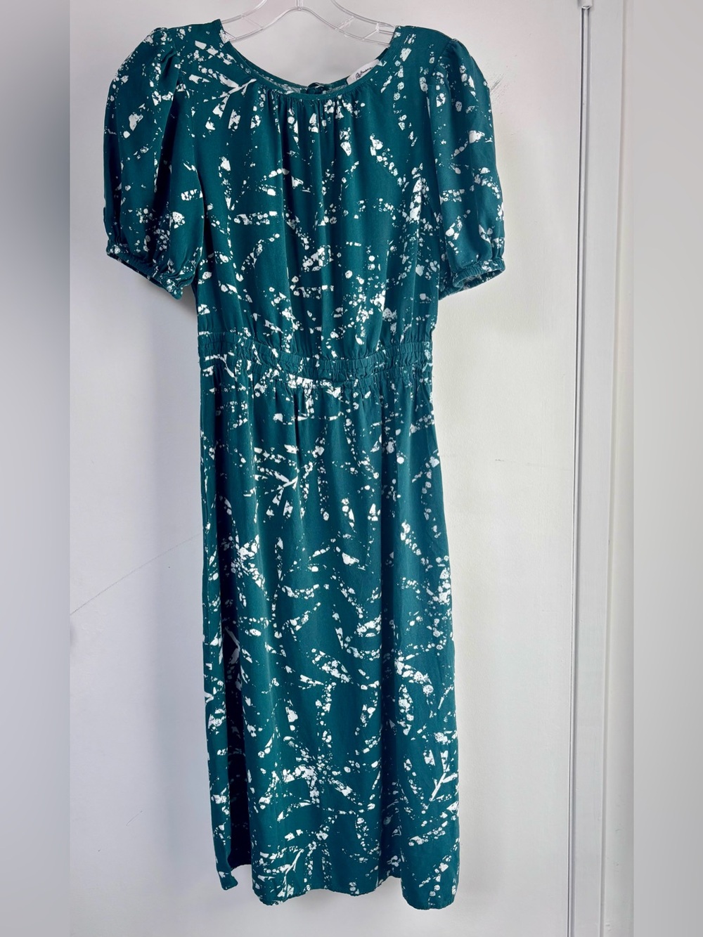 Reitmans Teal Splash-Print Maxi Dress with Puff Sleeves